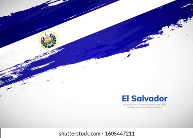 Brush painted grunge flag of El Salvador country. Hand drawn flag style of El Salvador. Creative brush stroke abstract concept brush flag background.