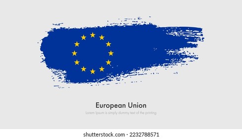 Brush painted grunge flag of European Union. Abstract dry brush flag on isolated background