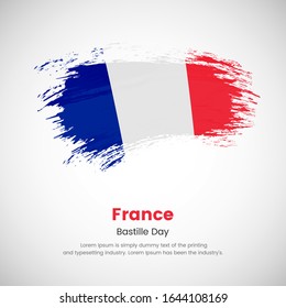 Brush painted grunge flag of France country. Bastille Day of France. Abstract creative painted grunge brush flag background.