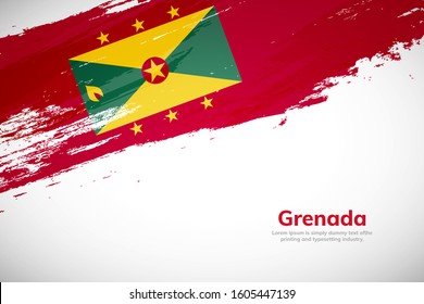 Brush painted grunge flag of Grenada country. Hand drawn flag style of Grenada. Creative brush stroke abstract concept brush flag background.