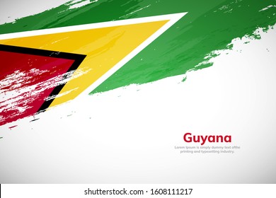 Brush painted grunge flag of Guyana country. Hand drawn flag style of Guyana. Creative brush stroke abstract concept brush flag background.