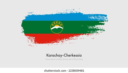 Brush painted grunge flag of Karachay-Cherkessia. Abstract dry brush flag on isolated background