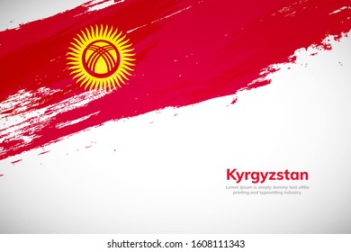 Brush painted grunge flag of Kyrgyzstan country. Hand drawn flag style of Kyrgyzstan. Creative brush stroke abstract concept brush flag background.