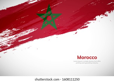 Brush painted grunge flag of Morocco country. Hand drawn flag style of Morocco. Creative brush stroke abstract concept brush flag background.