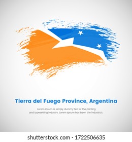 Pinselfarbene Grunge-Fahne. Nationalfeiertag der Provinz Tierra del Fuego, Argentinien. Abstrakter klassischer, gemalter Grunge-Pinselhintergrund.