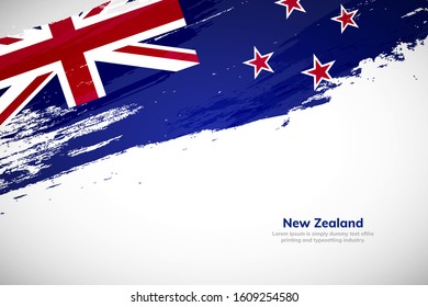 Brush painted grunge flag of New Zealand country. Hand drawn flag style of New Zealand. Creative brush stroke abstract concept brush flag background.