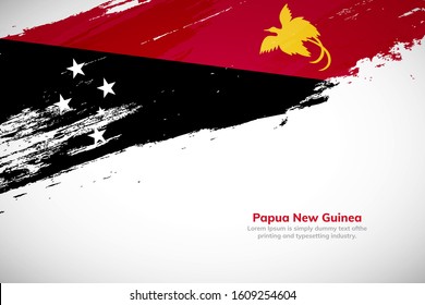 Brush painted grunge flag of Papua New Guinea country. Hand drawn flag style of Papua New Guinea. Creative brush stroke abstract concept brush flag background.
