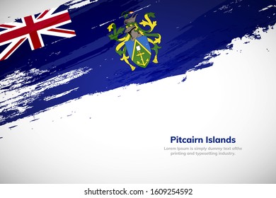 Brush painted grunge flag of Pitcairn Islands country. Hand drawn flag style of Pitcairn Islands. Creative brush stroke abstract concept brush flag background.