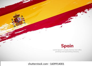 Brush painted grunge flag of Spain country. Hand drawn flag style of Spain. Creative brush stroke abstract concept brush flag background.