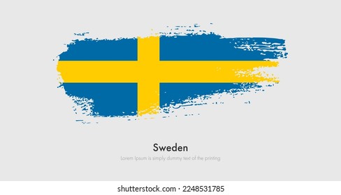 Brush painted grunge flag of Sweden. Abstract dry brush flag on isolated background