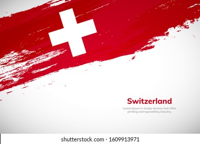 Pinselstrichfarbene Grunge Flagge des Landes Schweiz. Handgezeichnete Fahne Stil der Schweiz. Kreative Pinselstriche abstraktes Konzept Pinselhintergrund.