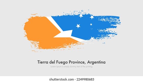 Brush painted grunge flag of Tierra del Fuego Province, Argentina. Abstract dry brush flag on isolated background