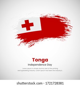 Bandera verde pintada de pincel del país de Tonga. Día de la Independencia de Tonga. Fondo de la bandera de brocha pintada de forma abstracta.