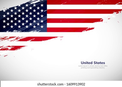 Brush painted grunge flag of United States country. Hand drawn flag style of United States. Creative brush stroke abstract concept brush flag background.