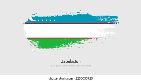 Brush painted grunge flag of Uzbekistan. Abstract dry brush flag on isolated background