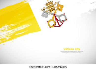 Brush painted grunge flag of Vatican city country. Hand drawn flag style of Vatican city. Creative brush stroke abstract concept brush flag background.