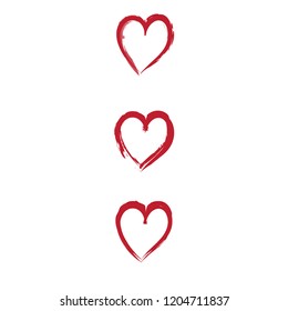 Brush Painted Grunge Red Hearts Set. Vector Illustration. Editable Elements for Your Design