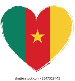 Anuncio en forma de corazón pintado con la bandera de Camerún