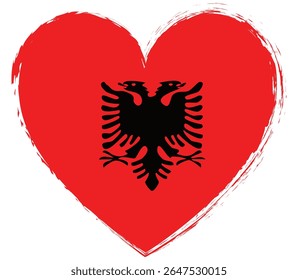 brush painted heart shape banner with Albania flag