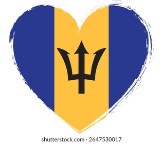 brush painted heart shape banner with Barbados flag
