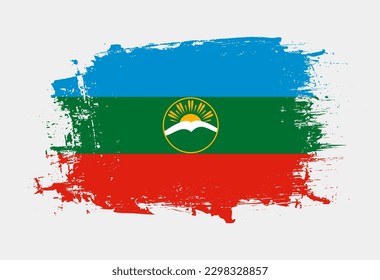 Brush painted national emblem of Karachay-Cherkessia country on white background