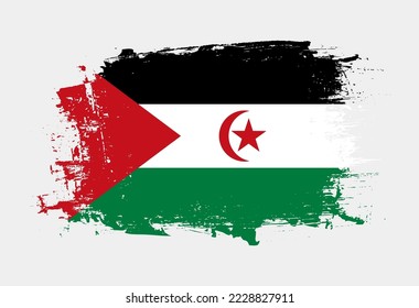 Brush painted national emblem of Western Sahara country on white background