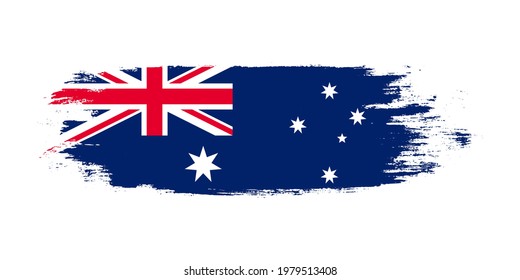 Brush painted national flag of Australia country isolated on white with design element in texture style