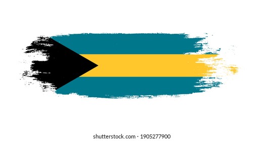 Brush painted national flag of Bahamas country isolated on white with design element in texture style
