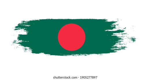 Brush painted national flag of Bangladesh country isolated on white with design element in texture style