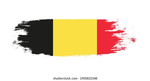 Brush painted national flag of Belgium country isolated on white with design element in texture style