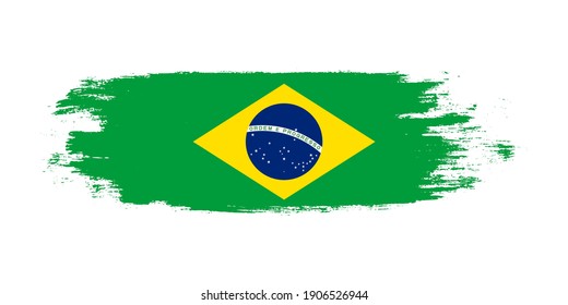 Pincel pintado bandera nacional de Brasil aislado en blanco con elemento de diseño en estilo textura