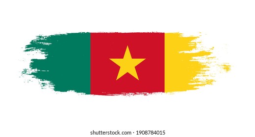 Brush painted national flag of Cameroon country isolated on white with design element in texture style