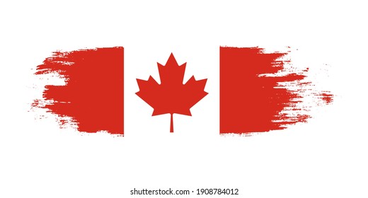 Bandera nacional pintada de pincel de Canadá aislado en blanco con elemento de diseño en estilo textil