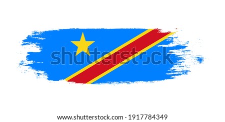 Brush painted national flag of Democratic Republic of the Congo country isolated on white with design element in texture style
