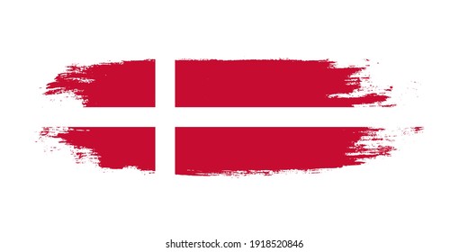 Brush painted national flag of Denmark country isolated on white with design element in texture style