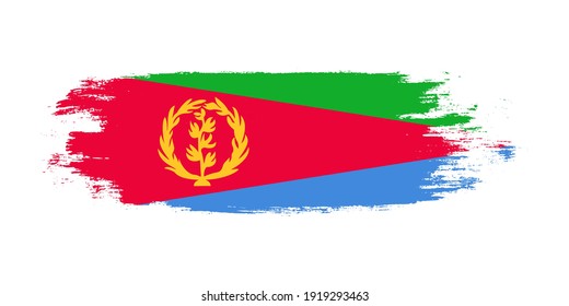 Brush painted national flag of Eritrea country isolated on white with design element in texture style
