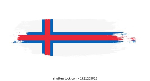 Brush painted national flag of Faroe Islands country isolated on white with design element in texture style