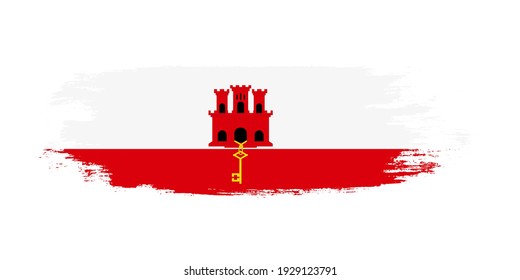 Brush painted national flag of Gibraltar country isolated on white with design element in texture style