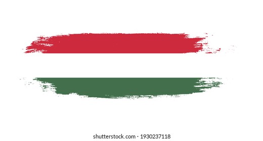 Brush painted national flag of Hungary country isolated on white with design element in texture style