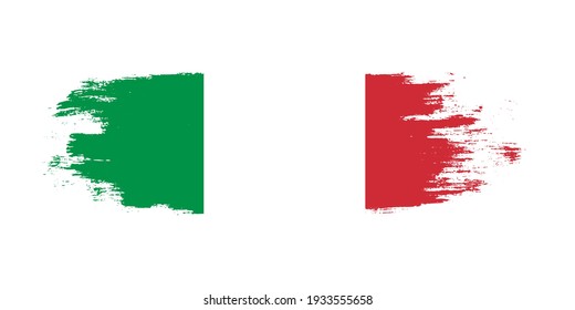 Brush painted national flag of Italy country isolated on white with design element in texture style