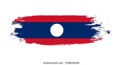 Brush painted national flag of Laos country isolated on white with design element in texture style