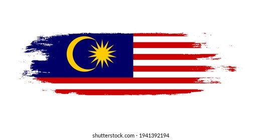 Brush painted national flag of Malaysia country isolated on white with design element in texture style