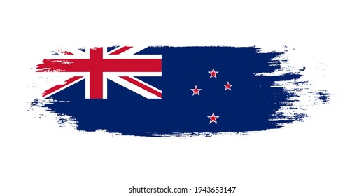 Brush painted national flag of New Zealand country isolated on white with design element in texture style