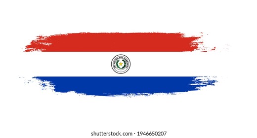 Brush painted national flag of Paraguay country isolated on white with design element in texture style