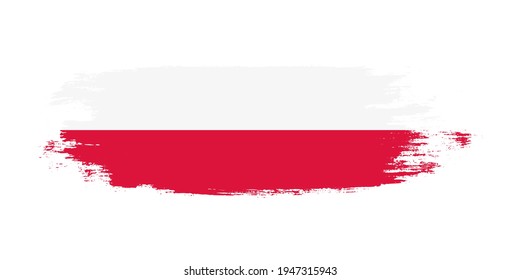 Brush painted national flag of Poland country isolated on white with design element in texture style