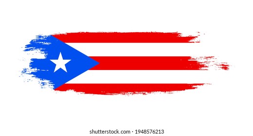 Brush painted national flag of Puerto Rico country isolated on white with design element in texture style