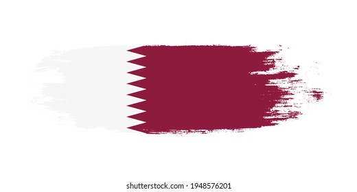 Brush painted national flag of Qatar country isolated on white with design element in texture style