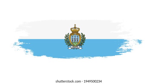 Brush painted national flag of San Marino country isolated on white with design element in texture style