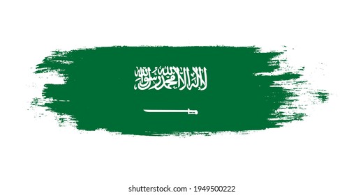 Brush painted national flag of Saudi Arabia country isolated on white with design element in texture style