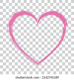 Brush Painted Pink Colored Ink Stamp Heart Banner Frame On Transparent Background